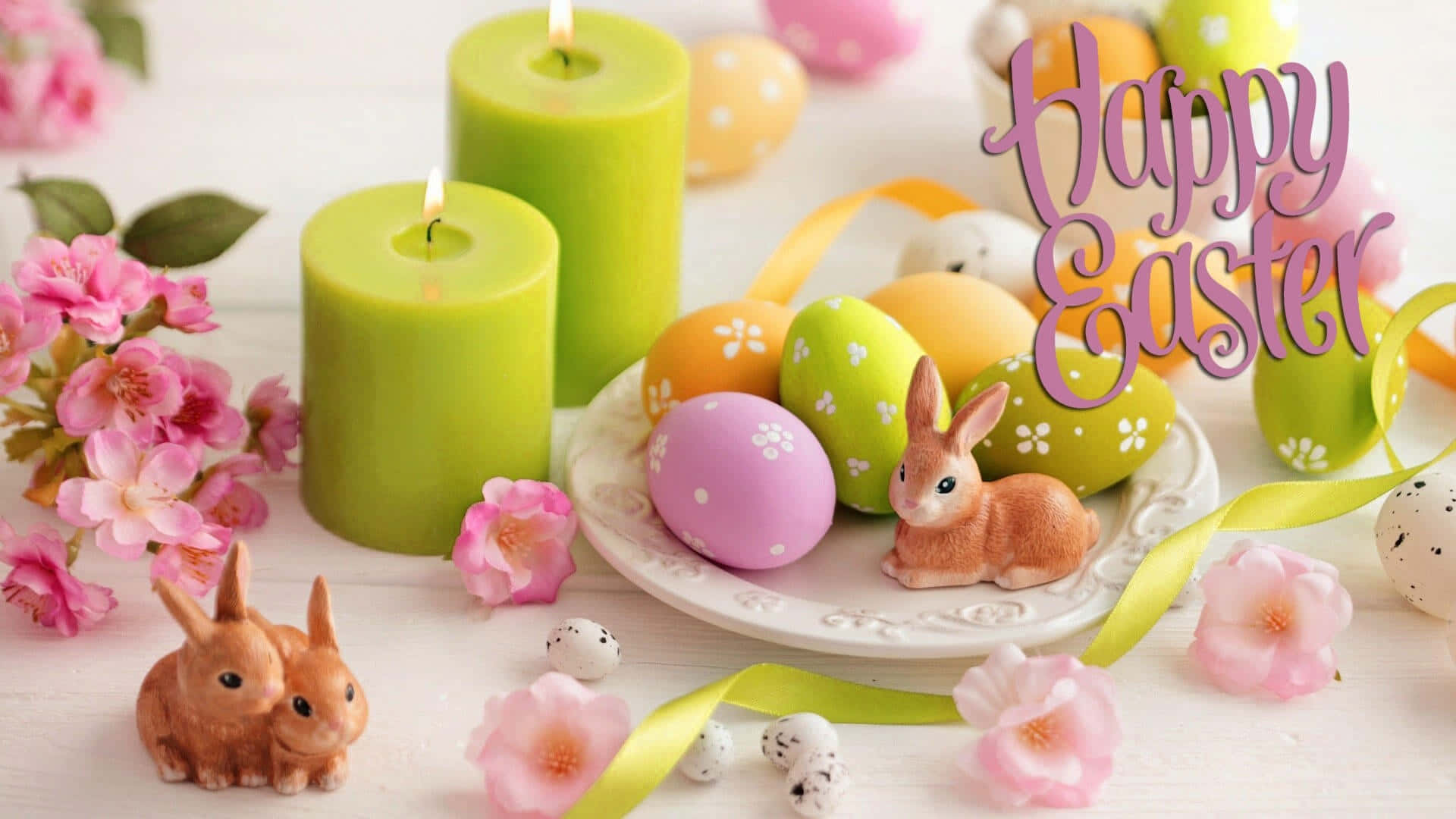 Fondo de Pascua adorable con huevos y conejitos Fondos de pantalla