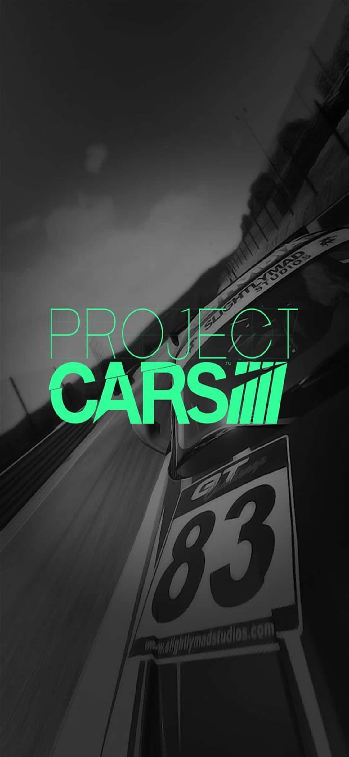 Fondo de Project Cars para iPhone X con póster del título del juego en verde Fondos de pantalla