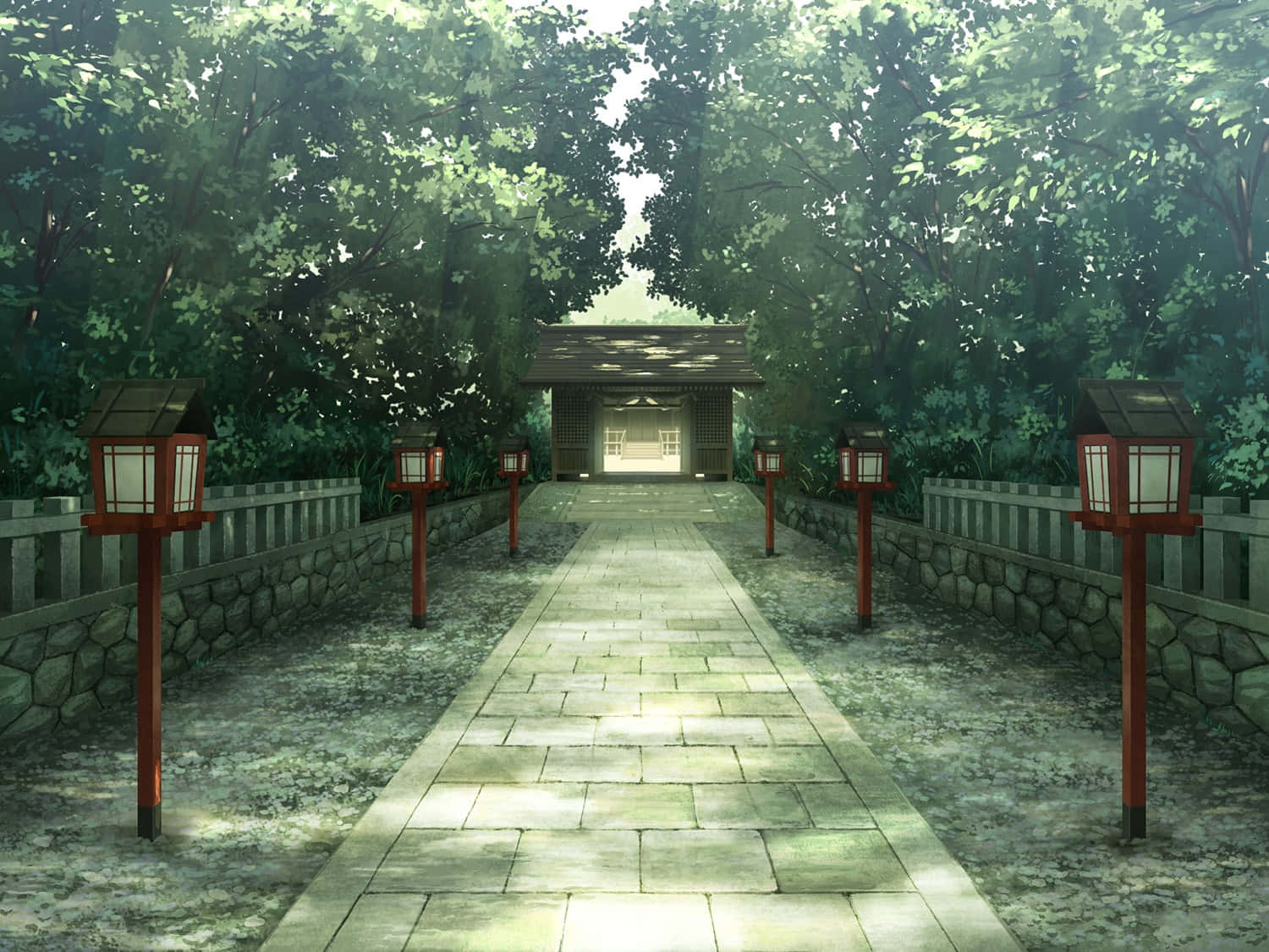 Fondo de Santuario con Linternas de Anime en el Parque Fondos de pantalla