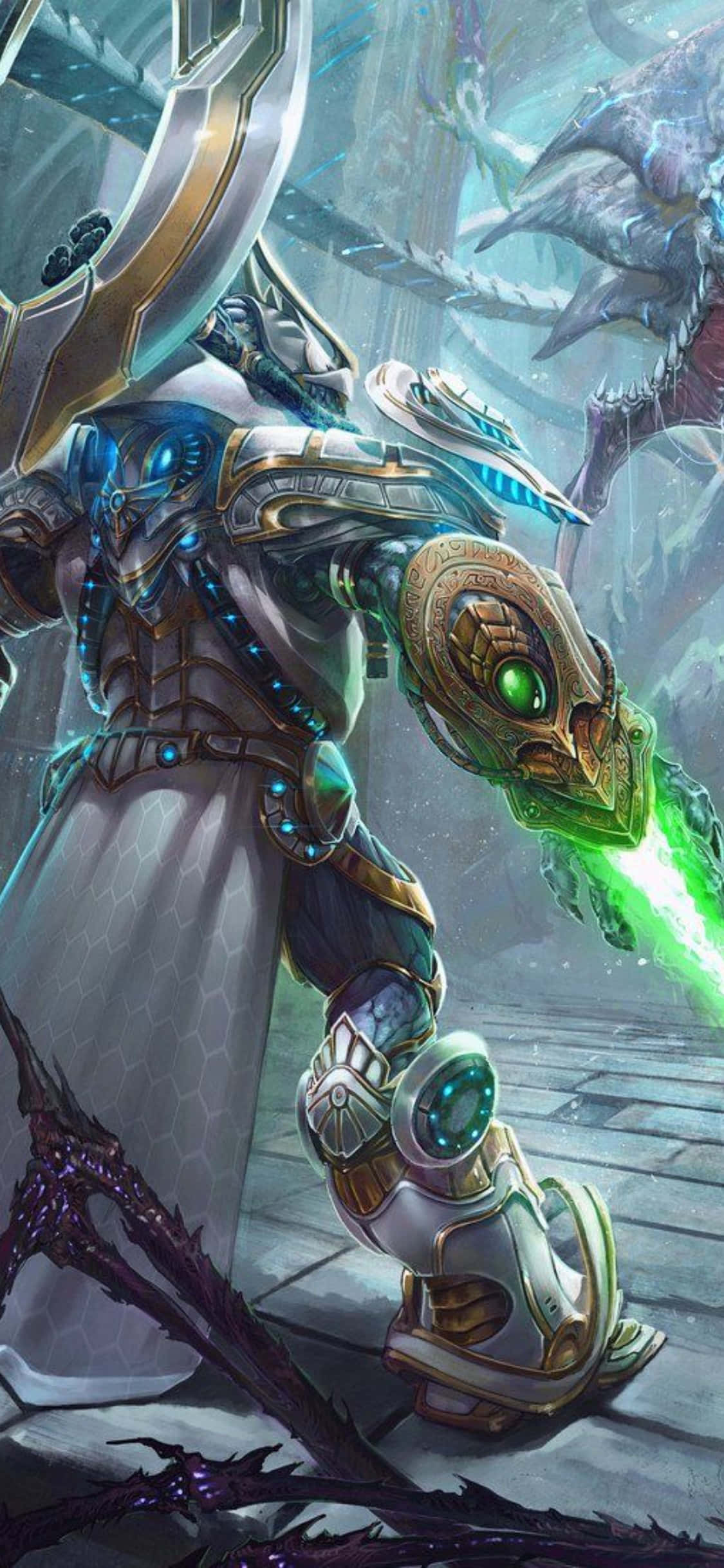 Fondo de StarCraft II para iPhone X con luz verde Fondos de pantalla