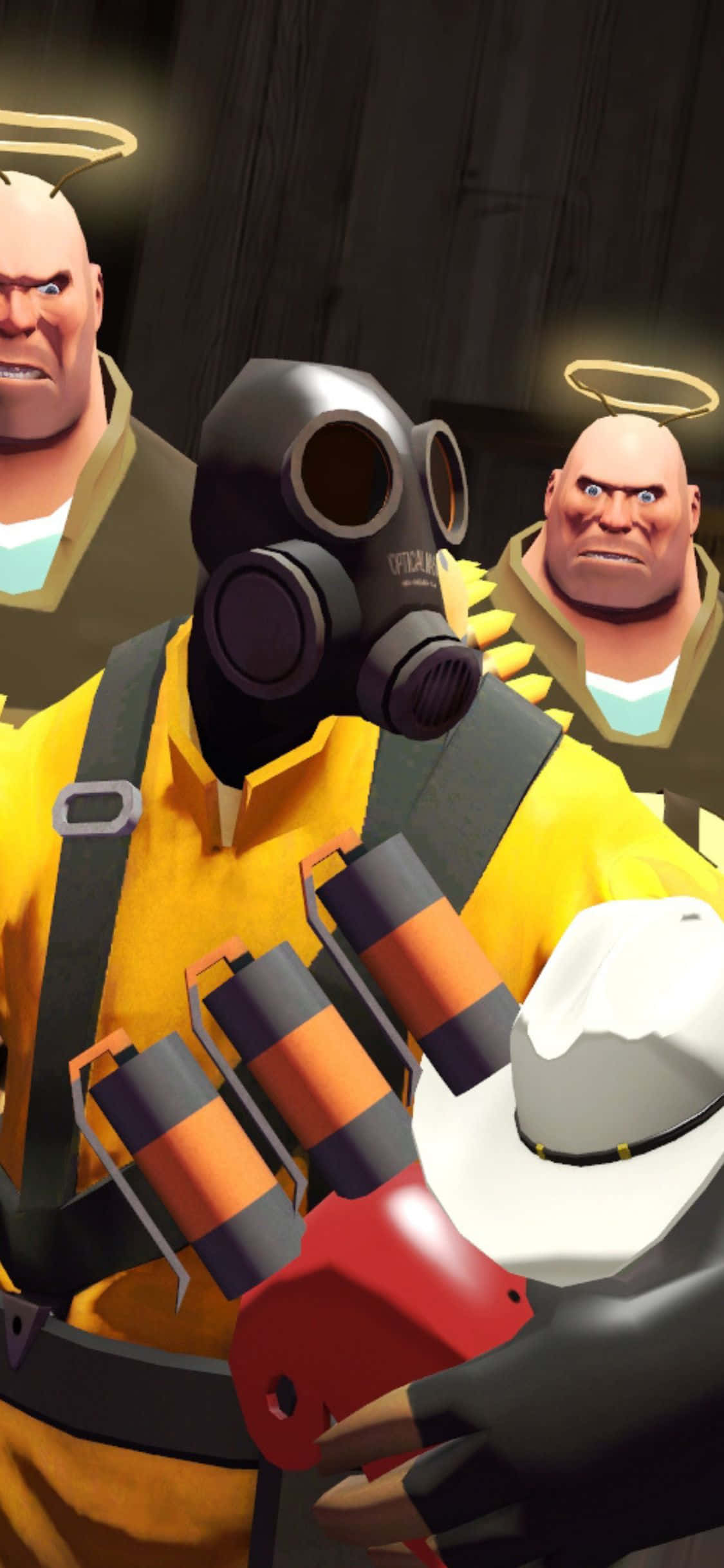 Fondo de Team Fortress 2 para iPhone XS con Pyro y Heavys Fondos de pantalla