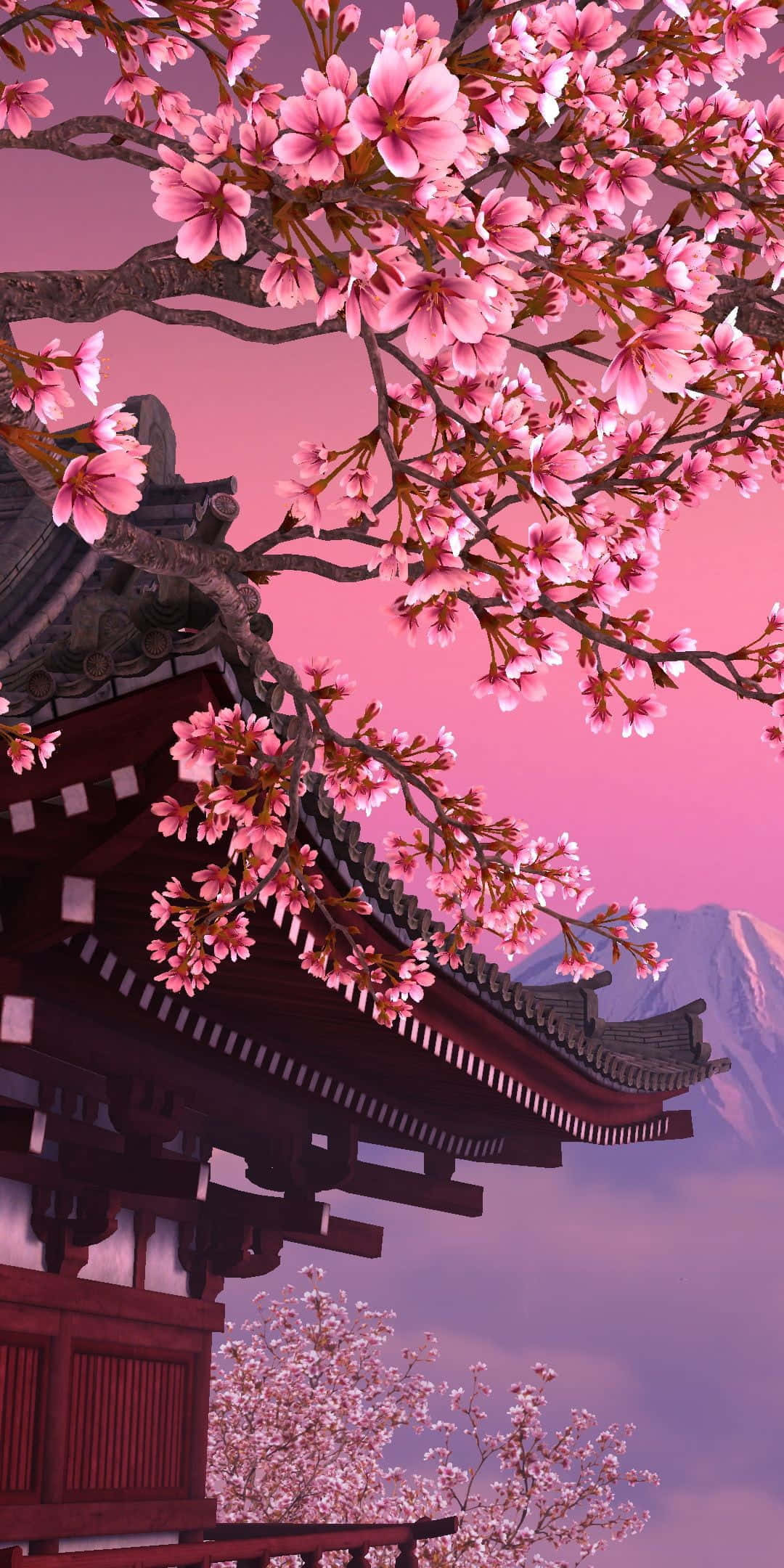 Fondo de Templo Japonés con Cerezos en Flor Anime Fondos de pantalla