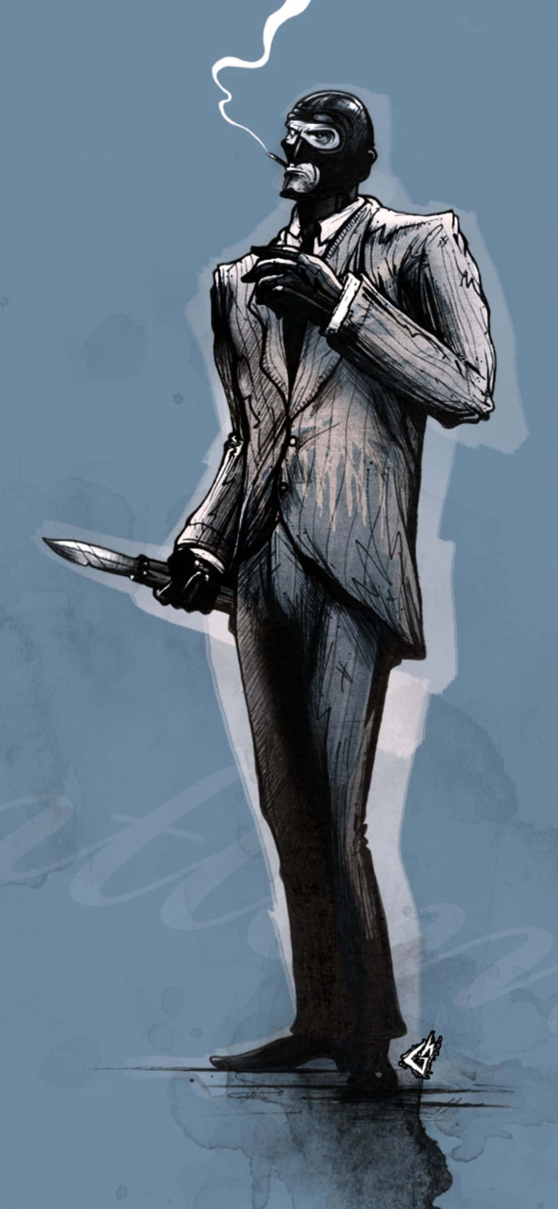 Fondo de TF2 para iPhone Xs: dibujo fanart del espía fumando Fondos de pantalla