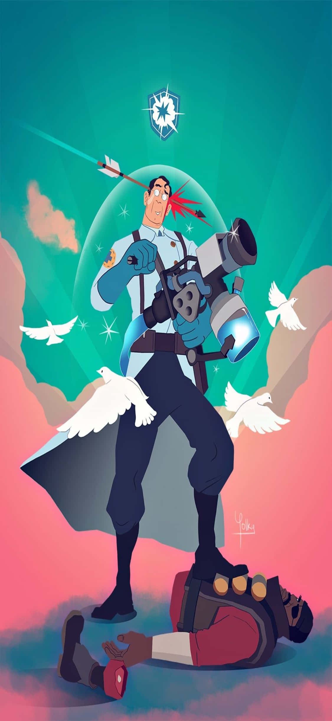 Fondo de TF2 para iPhone XS: Fanart del Médico sobre el Demoman Fondos de pantalla