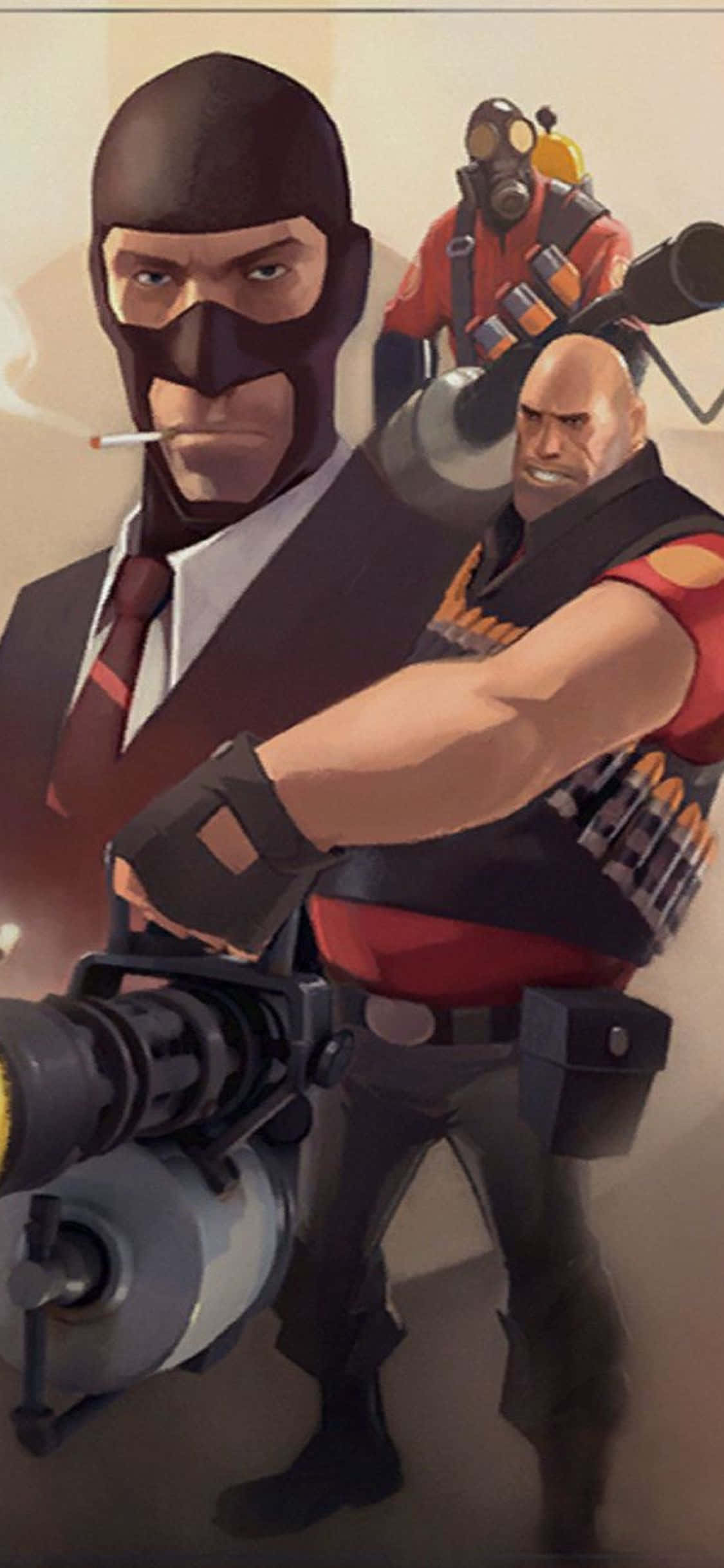 Fondo de TF2 para iPhone XS: Póster del Spy, Pyro y Heavy Fondos de pantalla