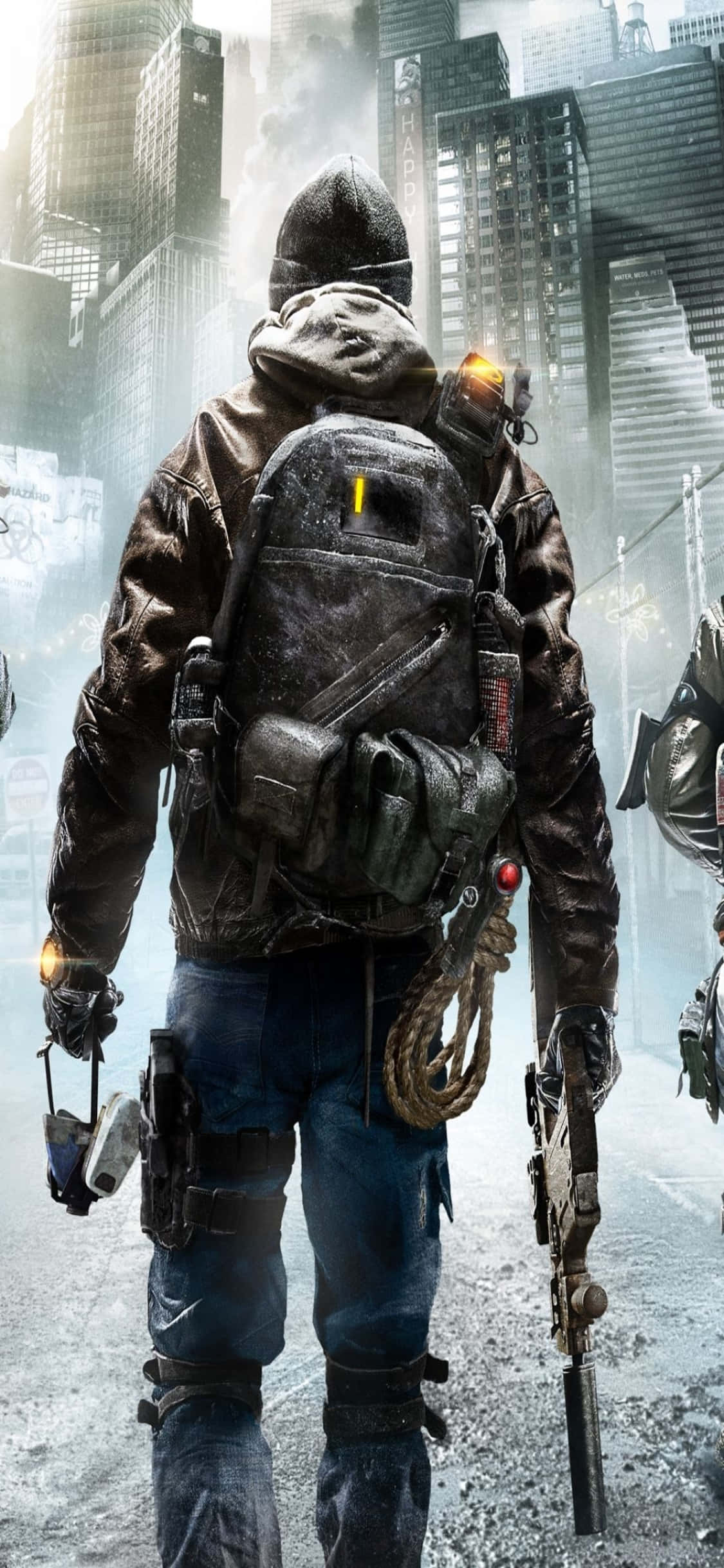 Fondo de The Division para iPhone XS con hombre con mochila y arma Fondos de pantalla