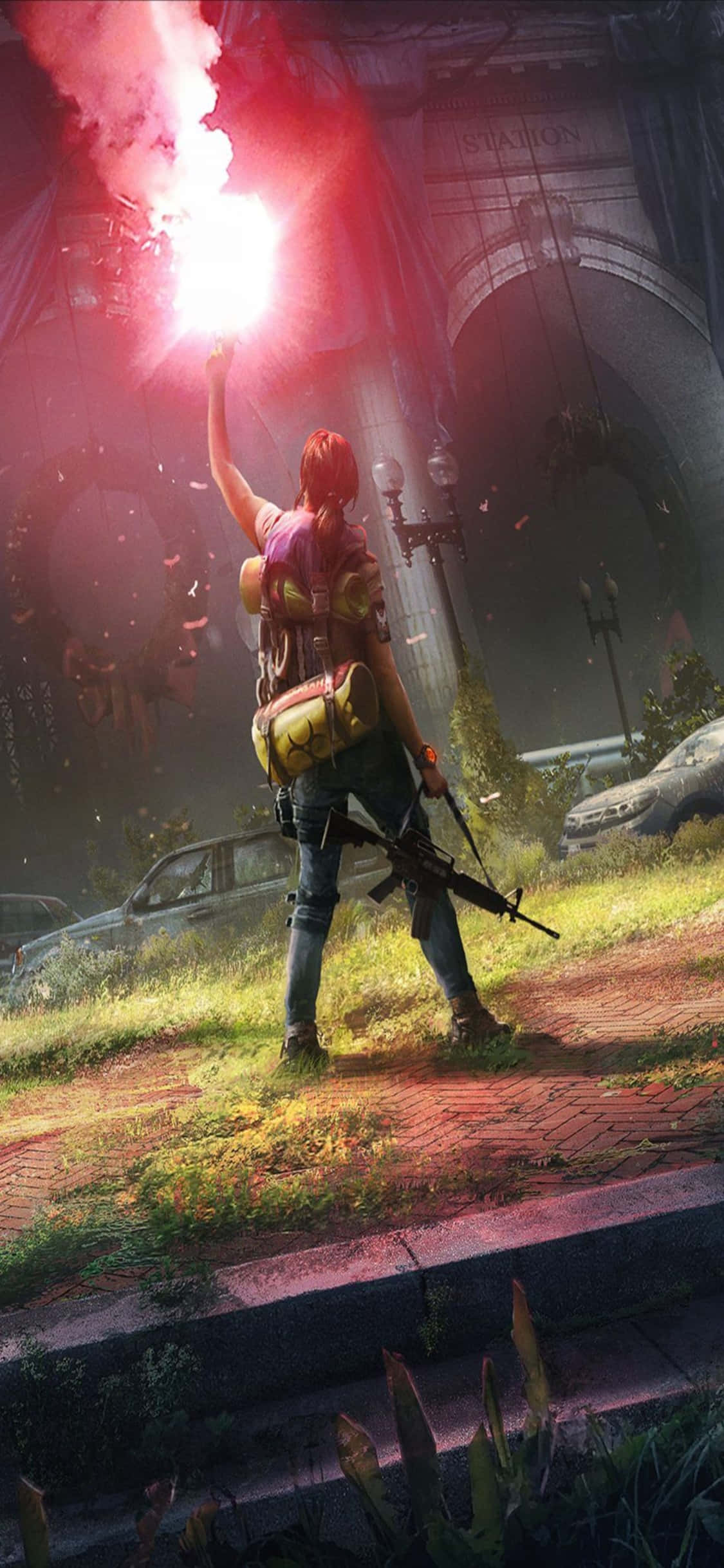Fondo de The Division para iPhone XS con mujer y pistola de bengalas Fondos de pantalla
