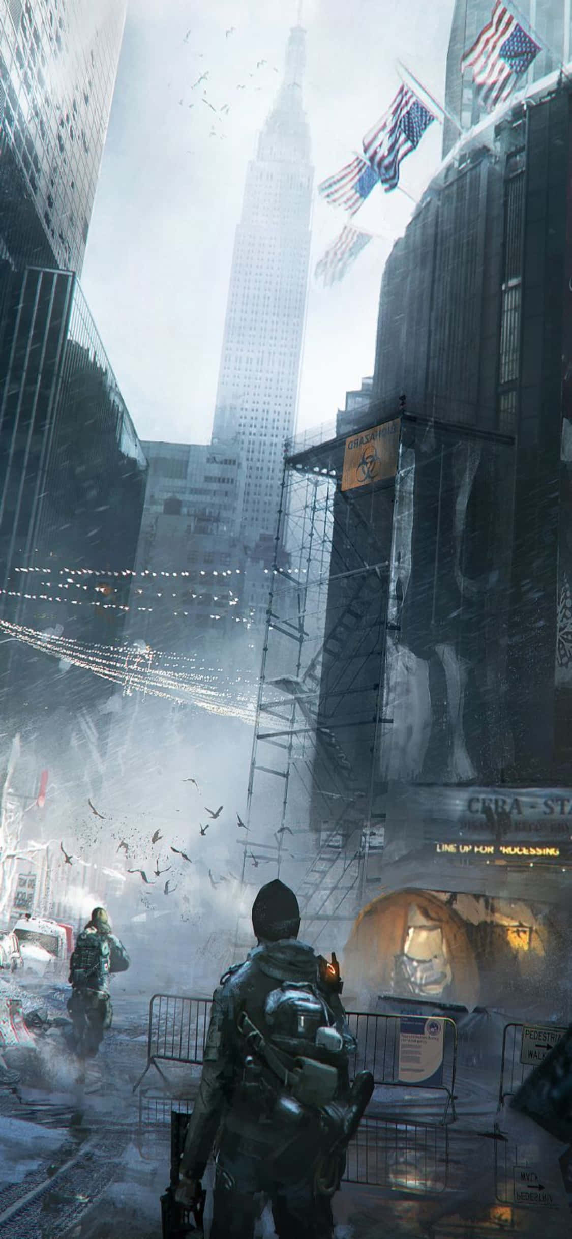 Fondo de The Division para iPhone XS: Escuadrón moviéndose entre el humo Fondos de pantalla