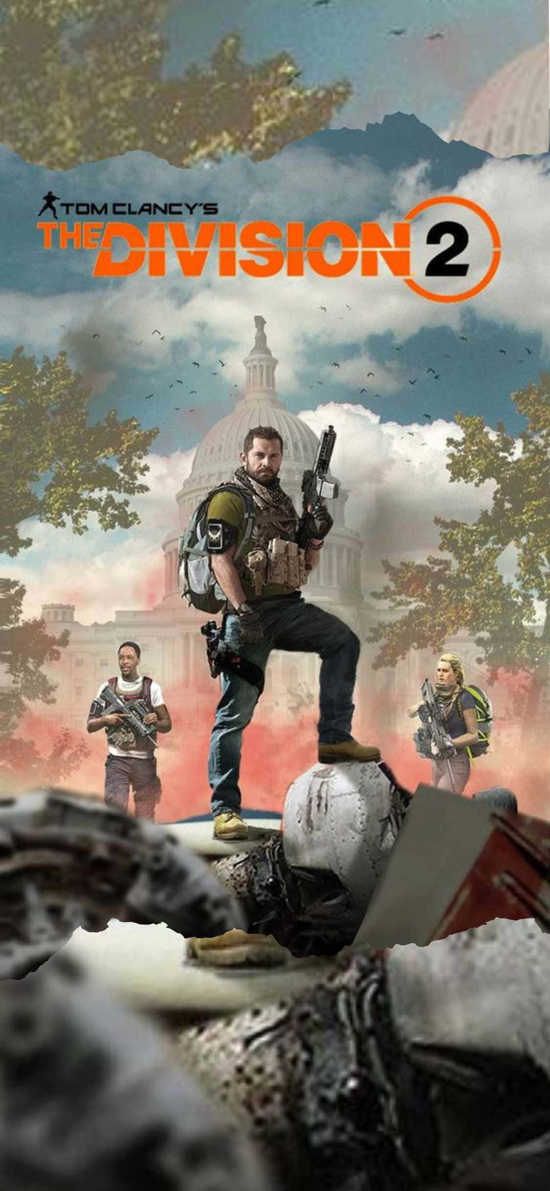 Fondo de The Division para iPhone XS: Escuadrón sobre escombros Fondos de pantalla