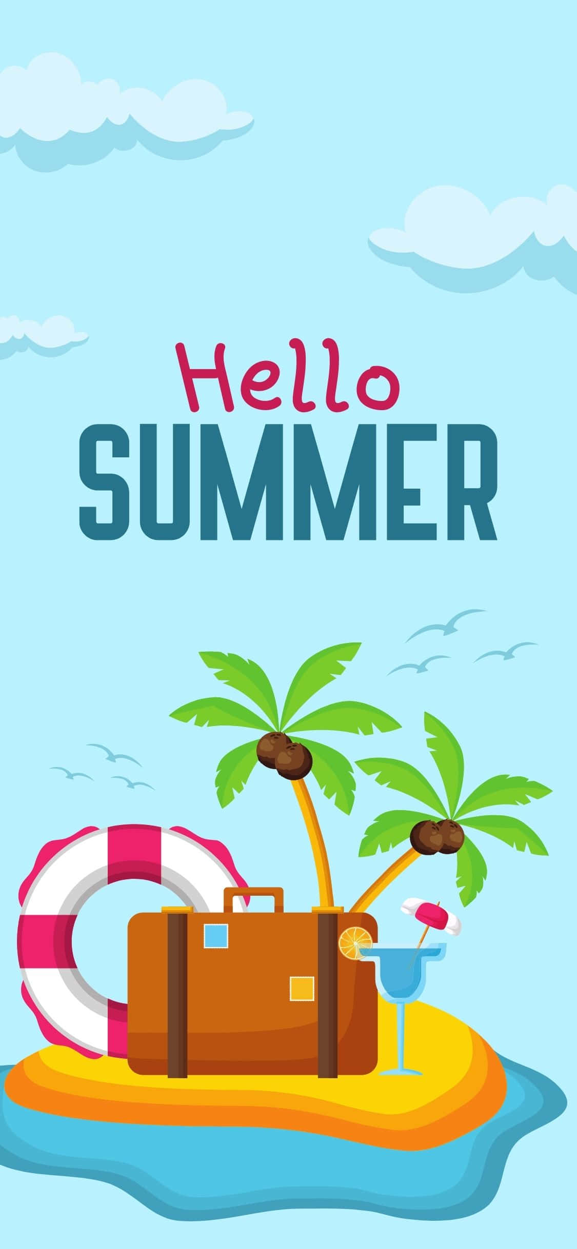 Fondo de Verano para iPhone X con Ilustración de Isla Flotante Fondos de pantalla