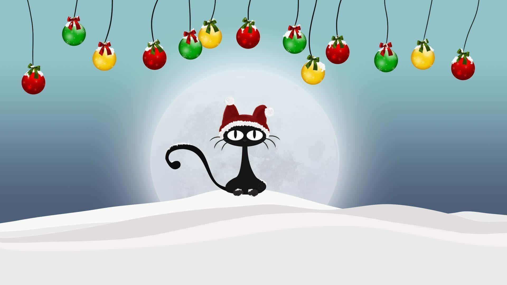 Fondo divertido de Zoom navideño con gato negro de caricatura Fondos de pantalla