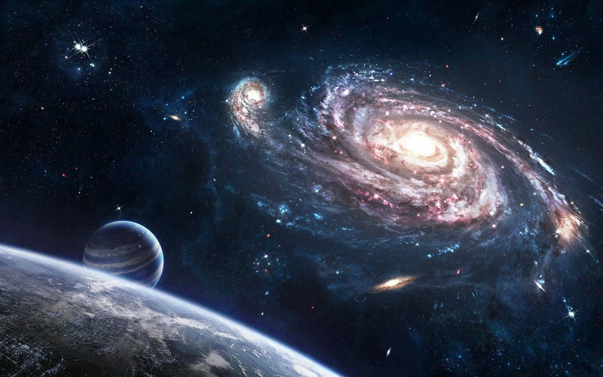 Fondo espacial galáctico con planeta Fondos de pantalla
