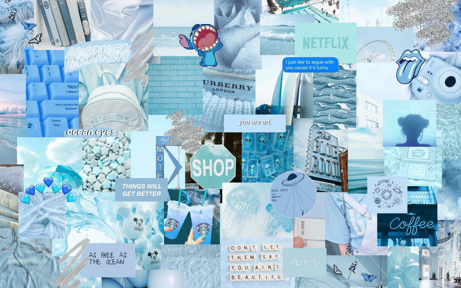 Fondo estético azul claro collage en paisaje Fondos de pantalla