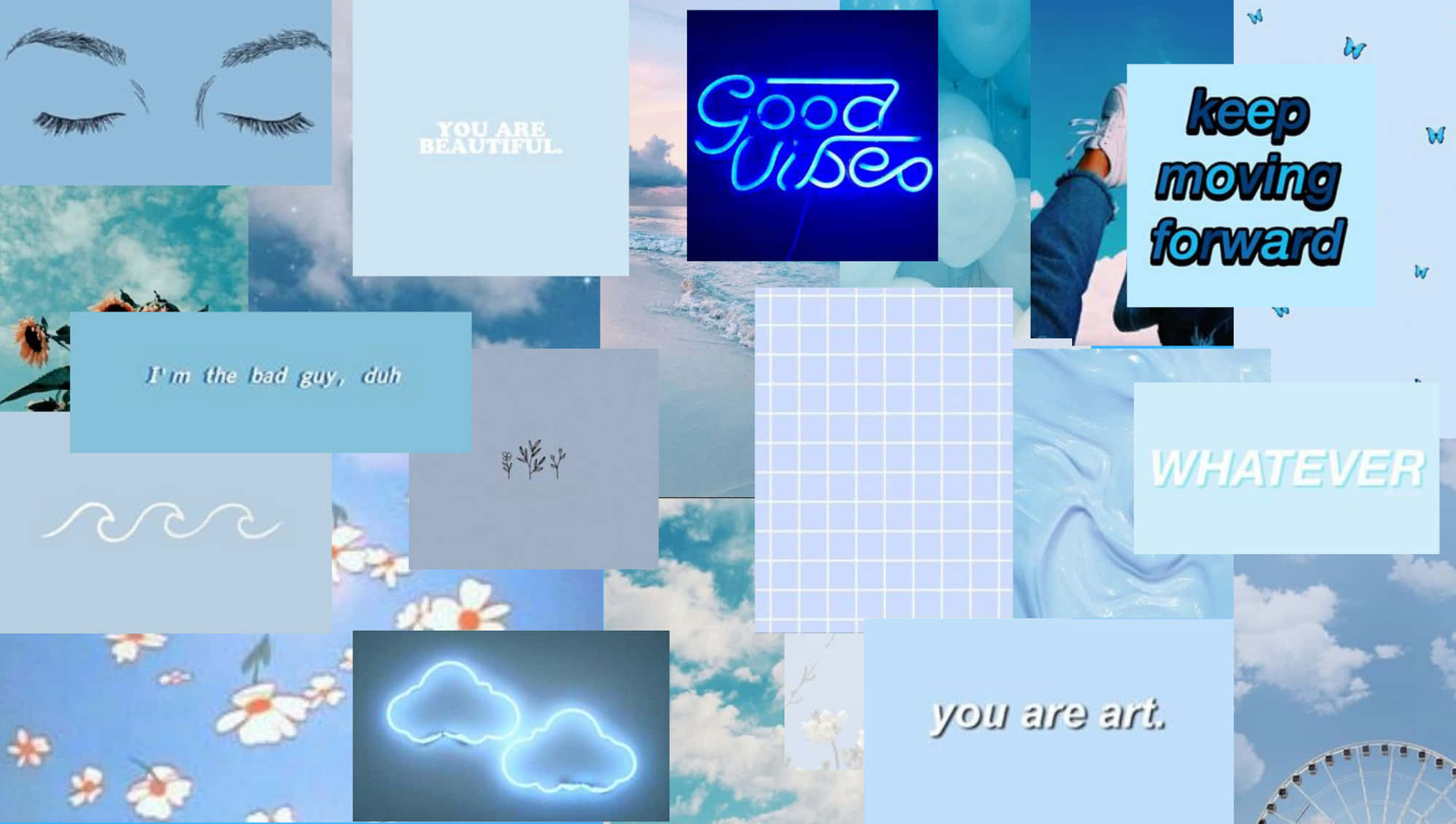 Fondo estético azul collage de fotos aleatorias Fondos de pantalla