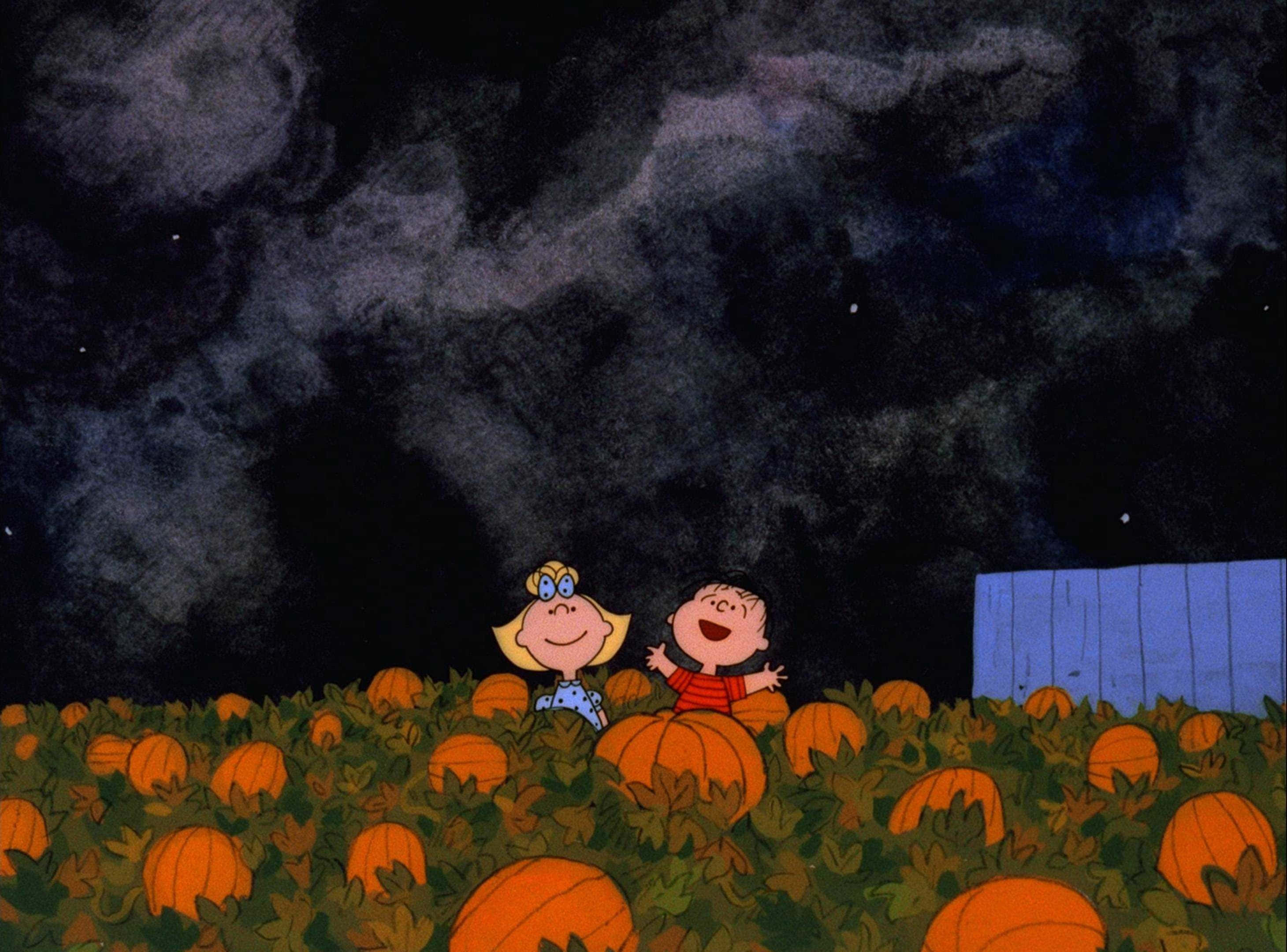 Fondo Estético de Halloween Personajes de Peanuts en un Campo de Calabazas Fondos de pantalla