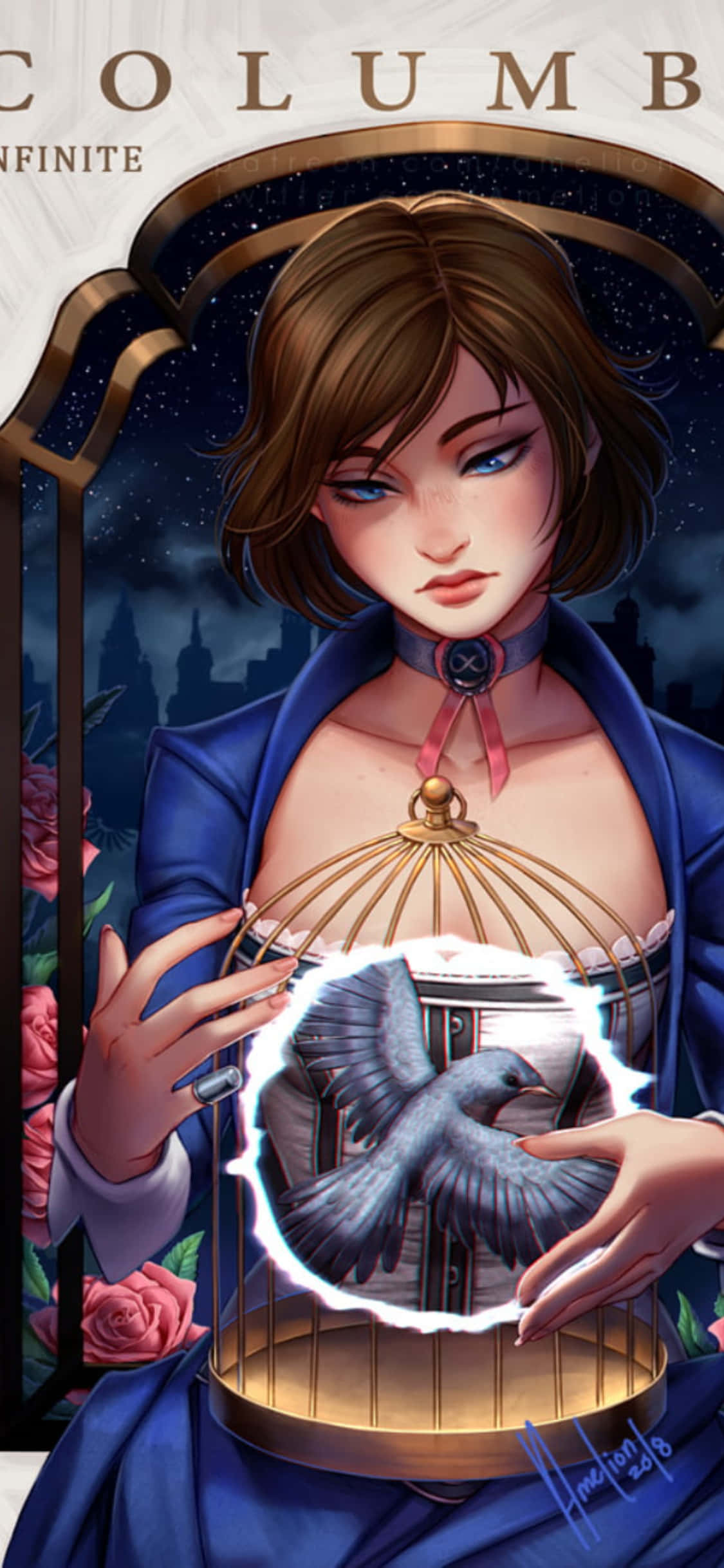 Fondo Fanart de Bioshock Infinite para iPhone X: Elizabeth con un Pájaro Fondos de pantalla