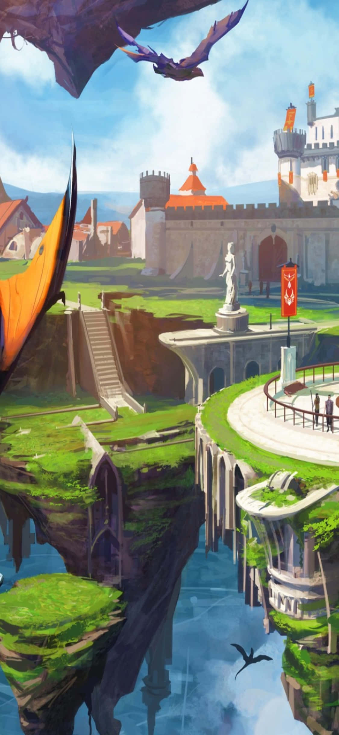 Fondo Fanart de Runescape con Castillo y Dragones para iPhone XS Fondos de pantalla