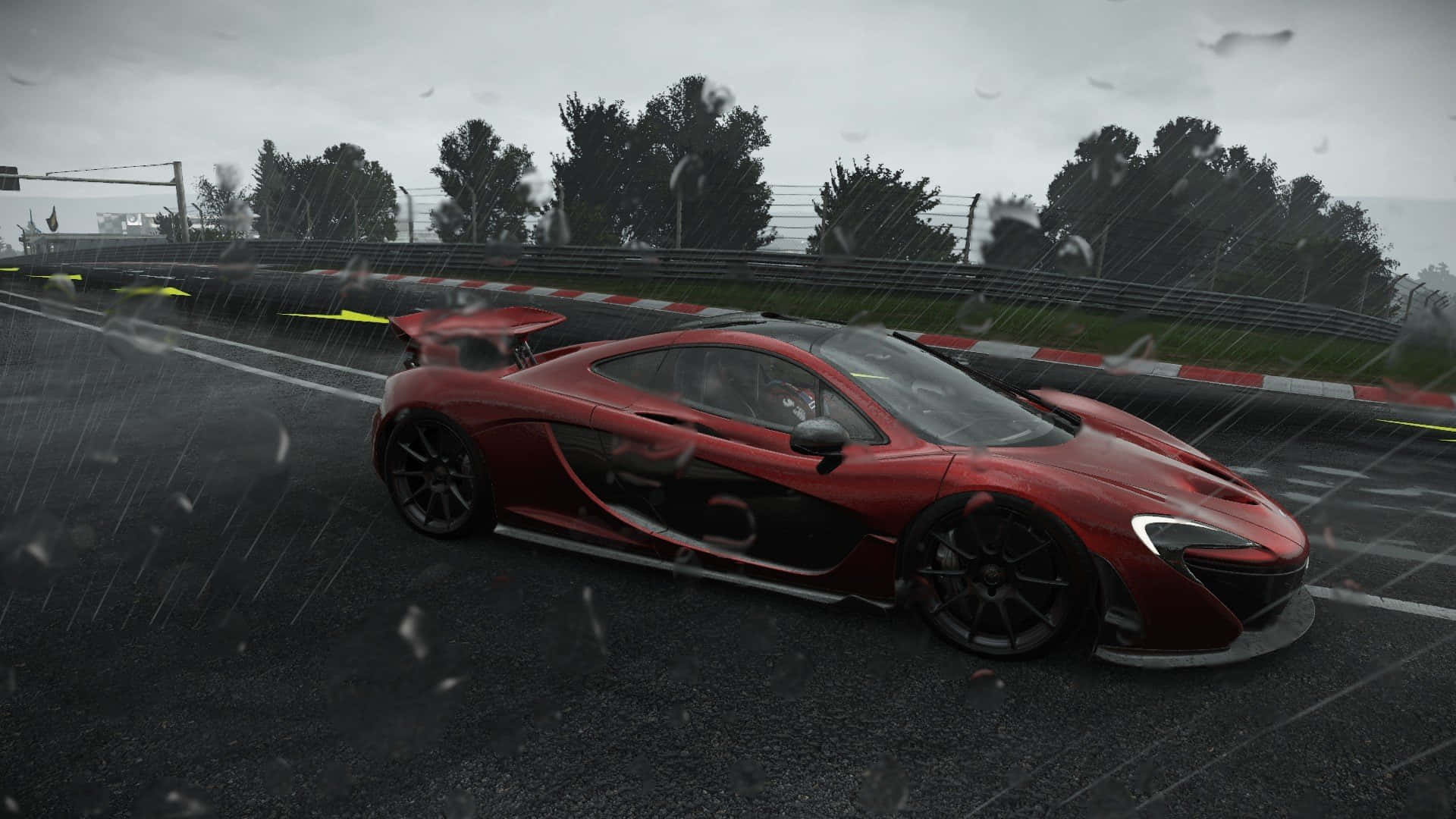 Fondo HD de Project Cars: McLaren P1 rojo bajo la lluvia Fondos de pantalla