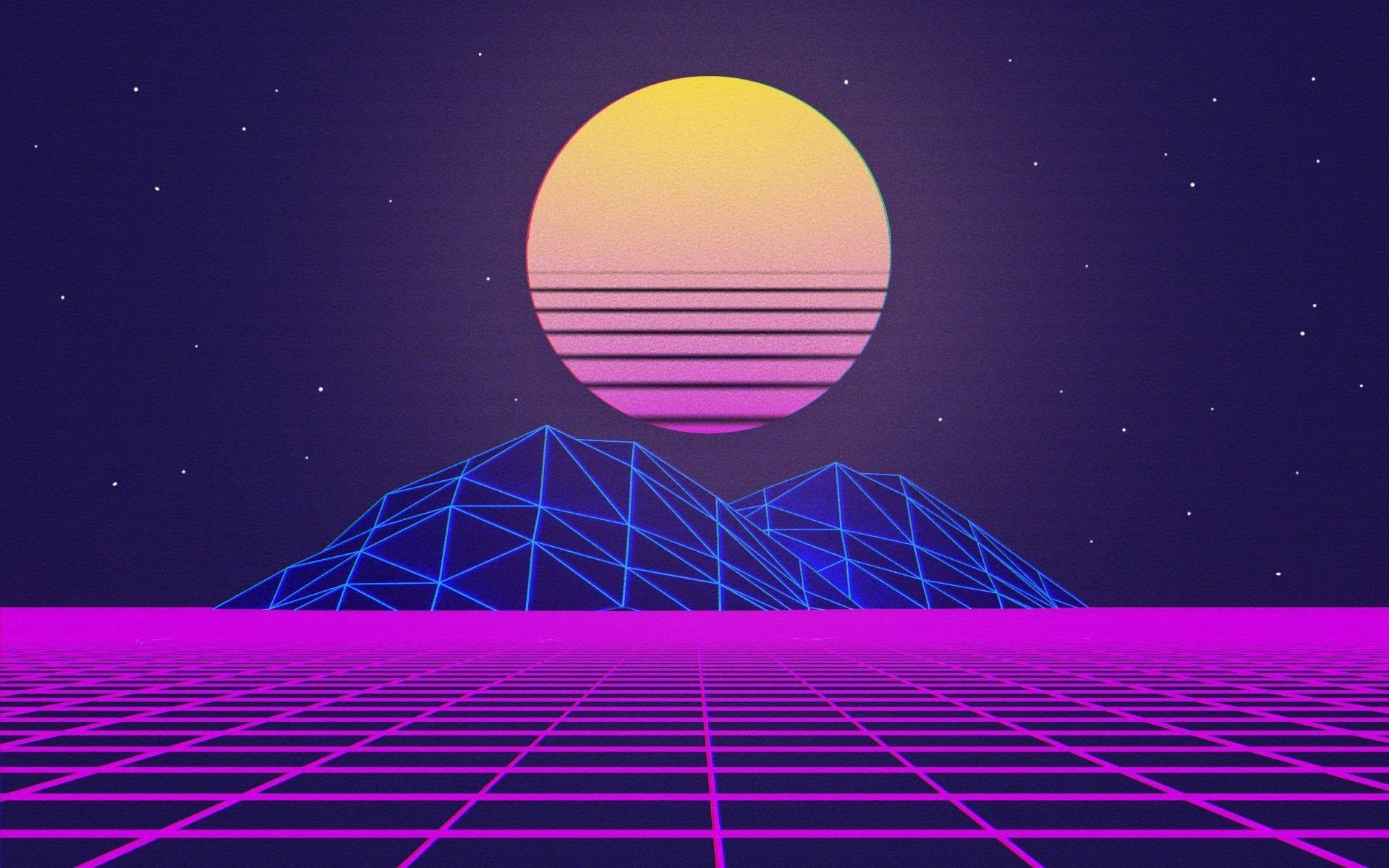 Fondo Indie Estético Portátil Luna Neón Sobre Montaña Fondos de pantalla