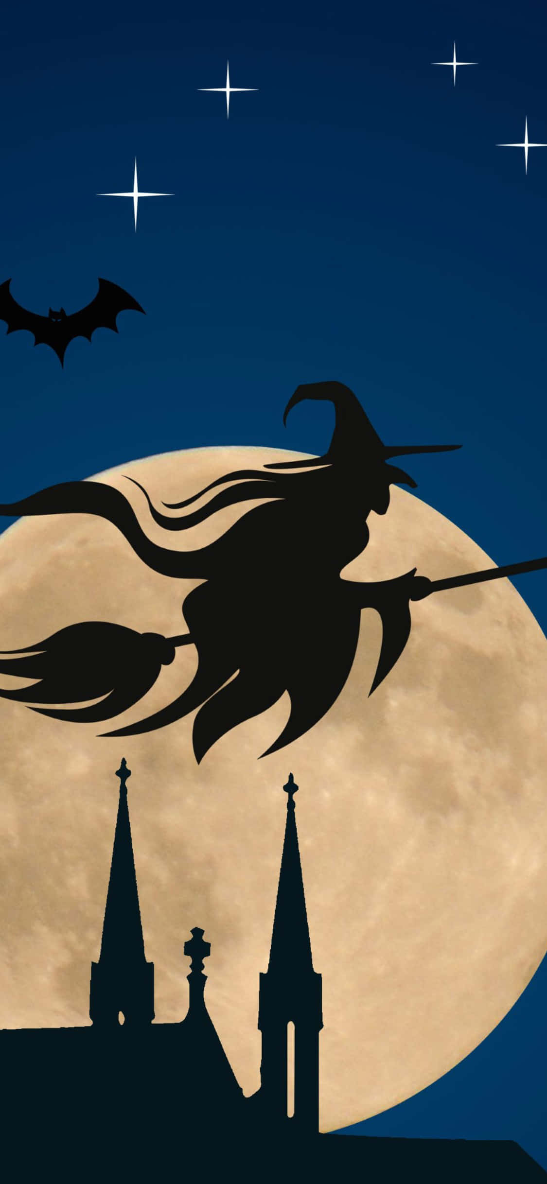 Fondo iPhone Halloween Bruja Voladora en la Noche Fondos de pantalla