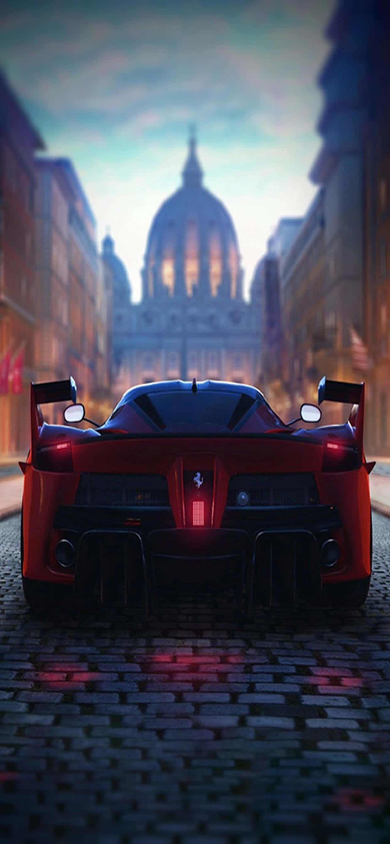 Fondo iPhone Xs Max Ferrari Rojo Sobre Adoquín Fondos de pantalla