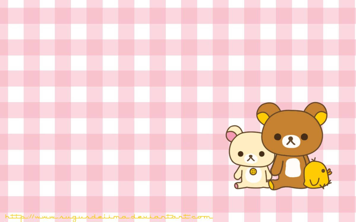 Fondo Kawaii Rosa a Cuadros con Rilakkuma y sus Amigos Fondos de pantalla
