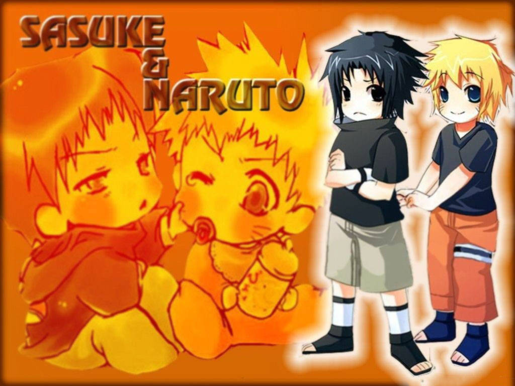 Fondo Naranja de Naruto y Sasuke Tiernos Fondos de pantalla