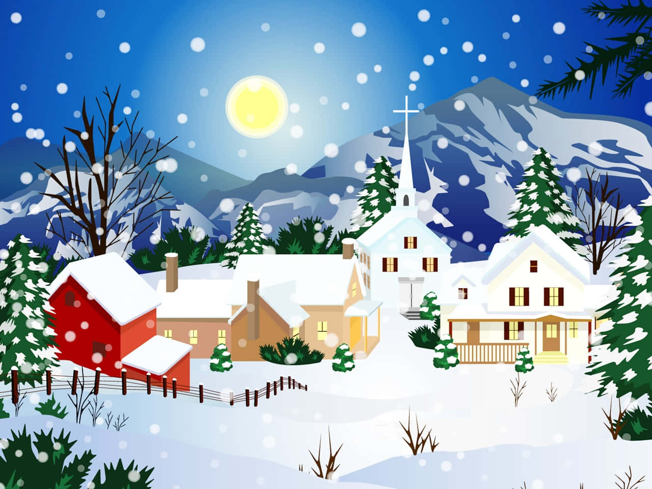 Fondo navideño de pueblo nevado Fondos de pantalla