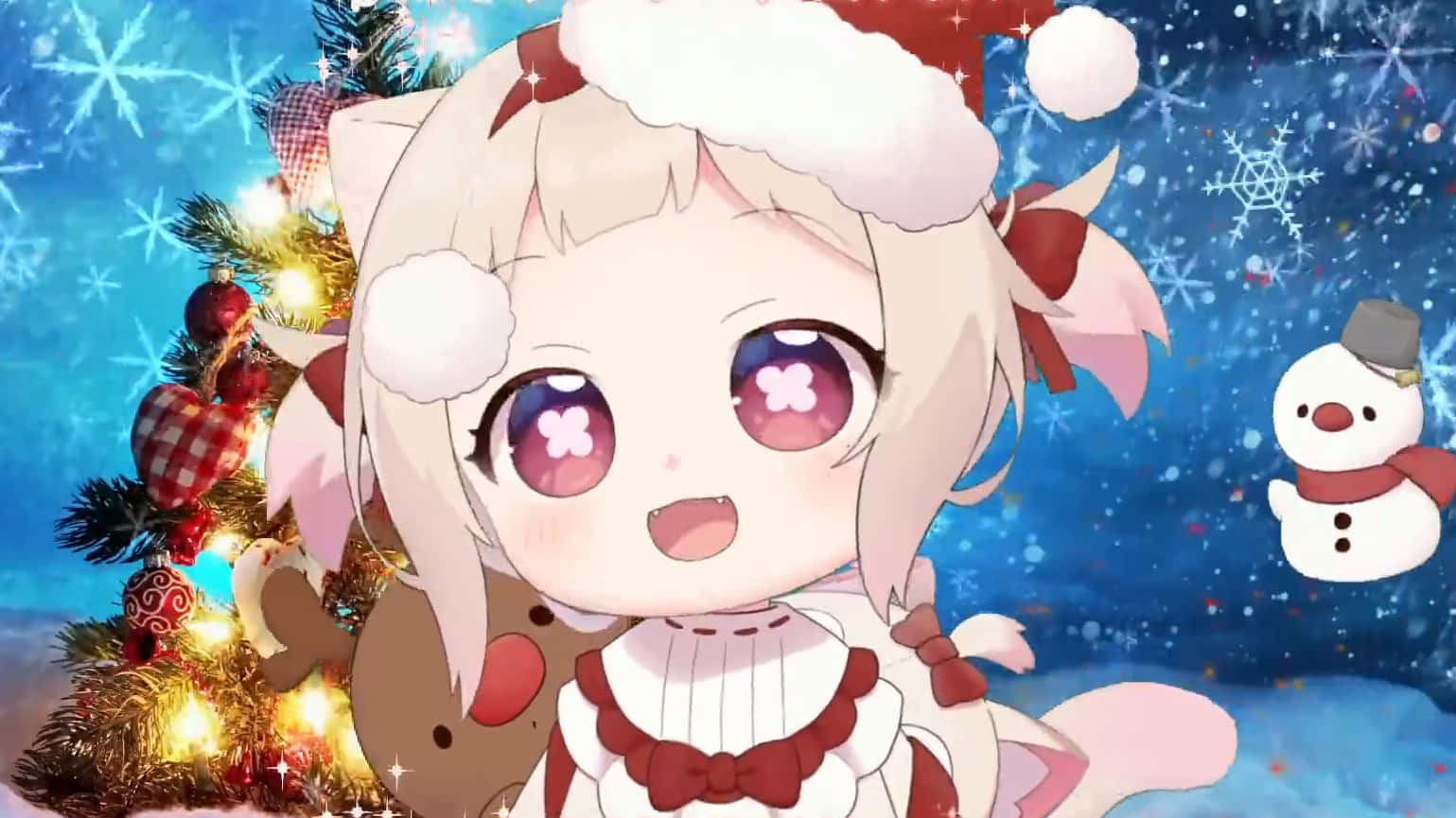 Fondo navideño nevado con un lindo personaje anime Fondos de pantalla