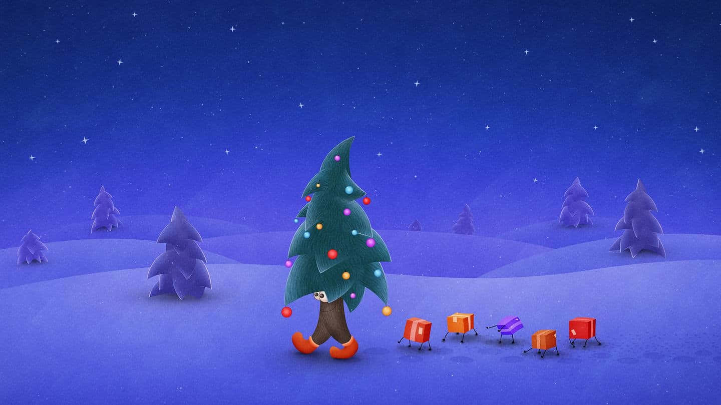 Fondo navideño sencillo con luces festivas, un pino y una corona Fondos de pantalla