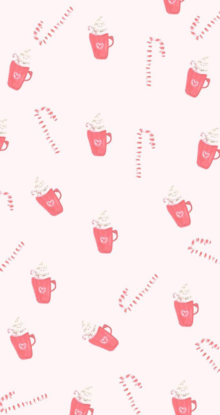 Fondo navideño simple y lindo para iPhone con bastones de caramelo y taza Fondos de pantalla