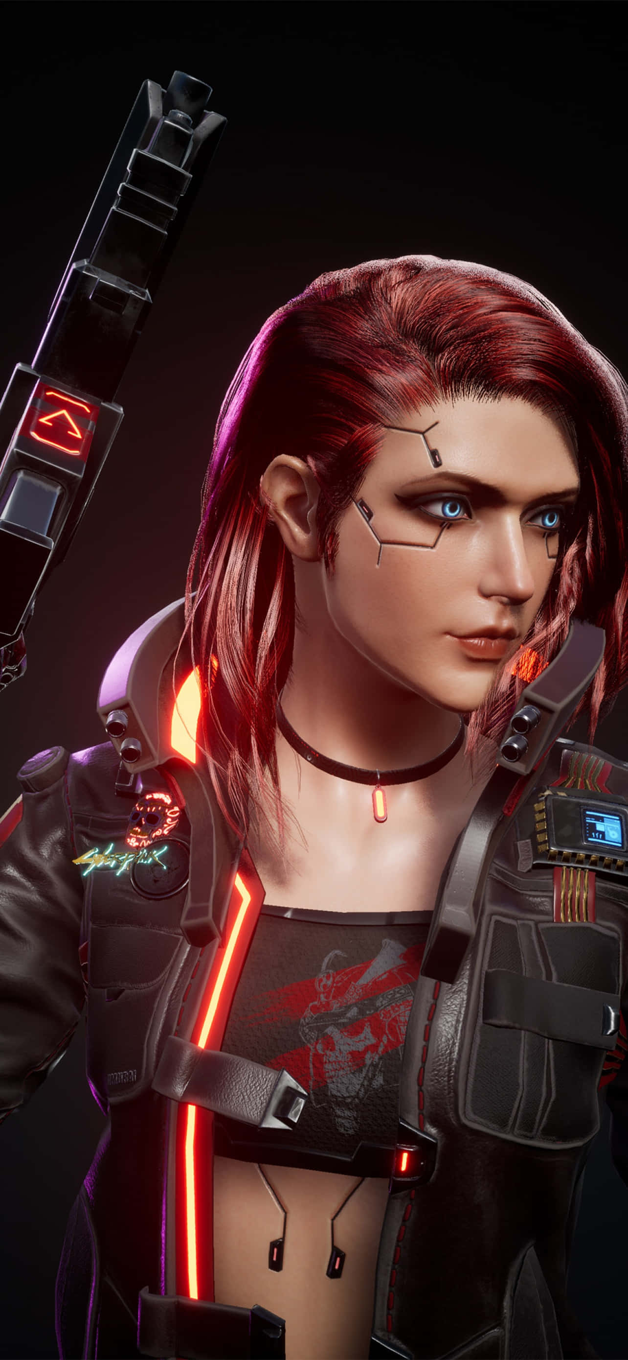 Fondo para iPhone X de Cyberpunk 2077 con Personaje Personalizado de Pelo Rojo Fondos de pantalla