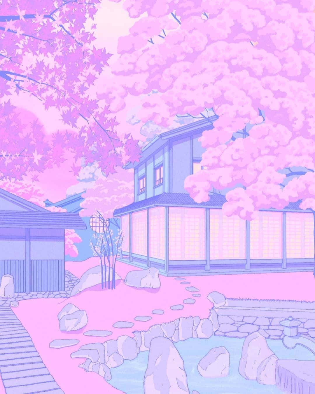 Fondo pastel rosa con motivos anime Fondos de pantalla