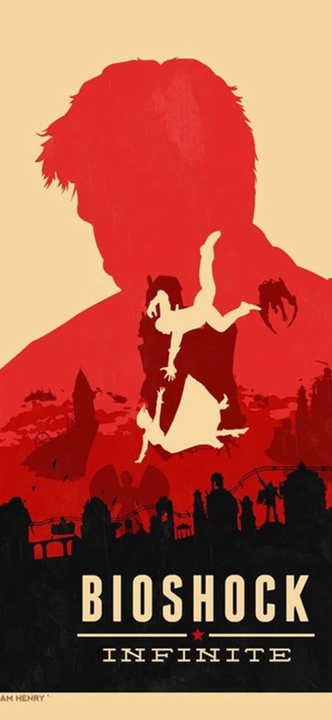 Fondo rojo de Bioshock Infinite para iPhone X con Booker y Elizabeth cayendo Fondos de pantalla