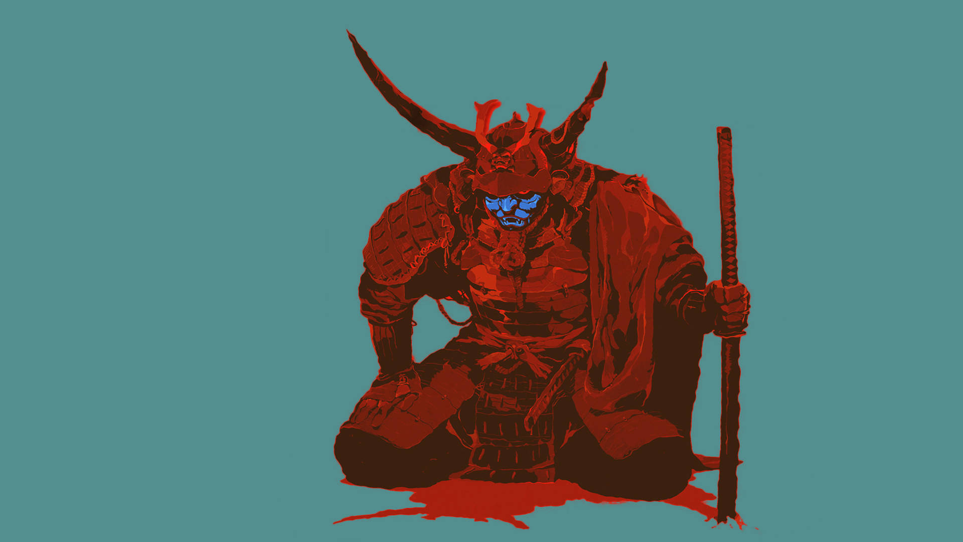 Fondo Teal de Samurai Japonés Fondos de pantalla