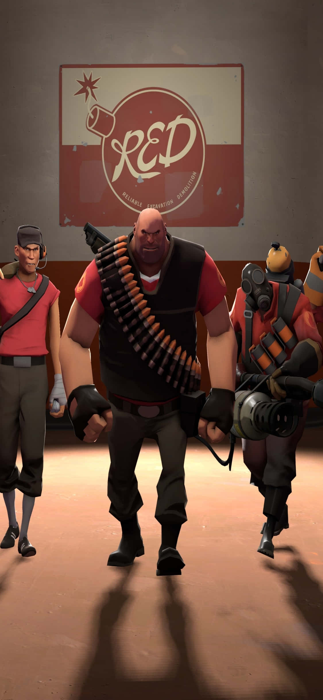 Fondo TF2 para iPhone XS: Scout, Heavy y Pyro del Equipo Rojo Fondos de pantalla
