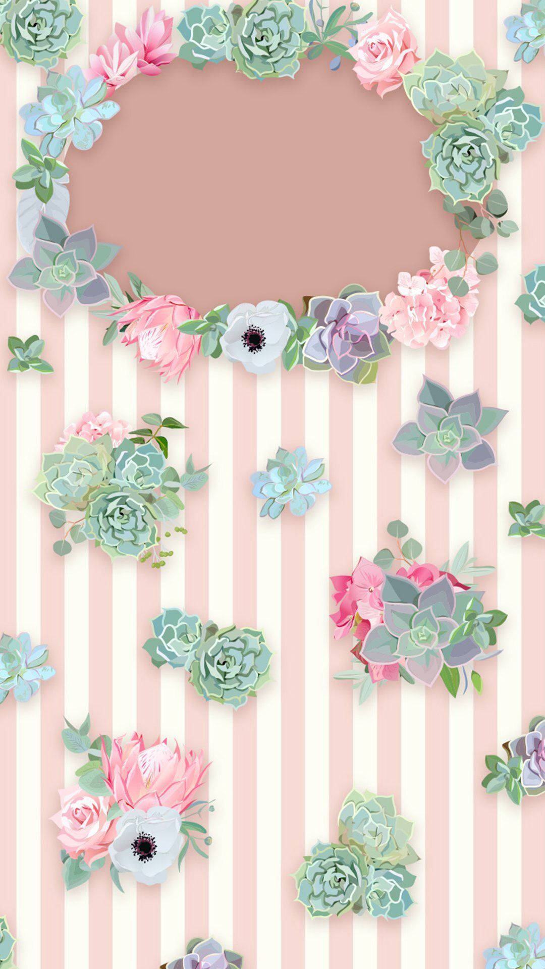 Fondos con Flores sobre Rayas Rosadas Kawaii Fondos de pantalla
