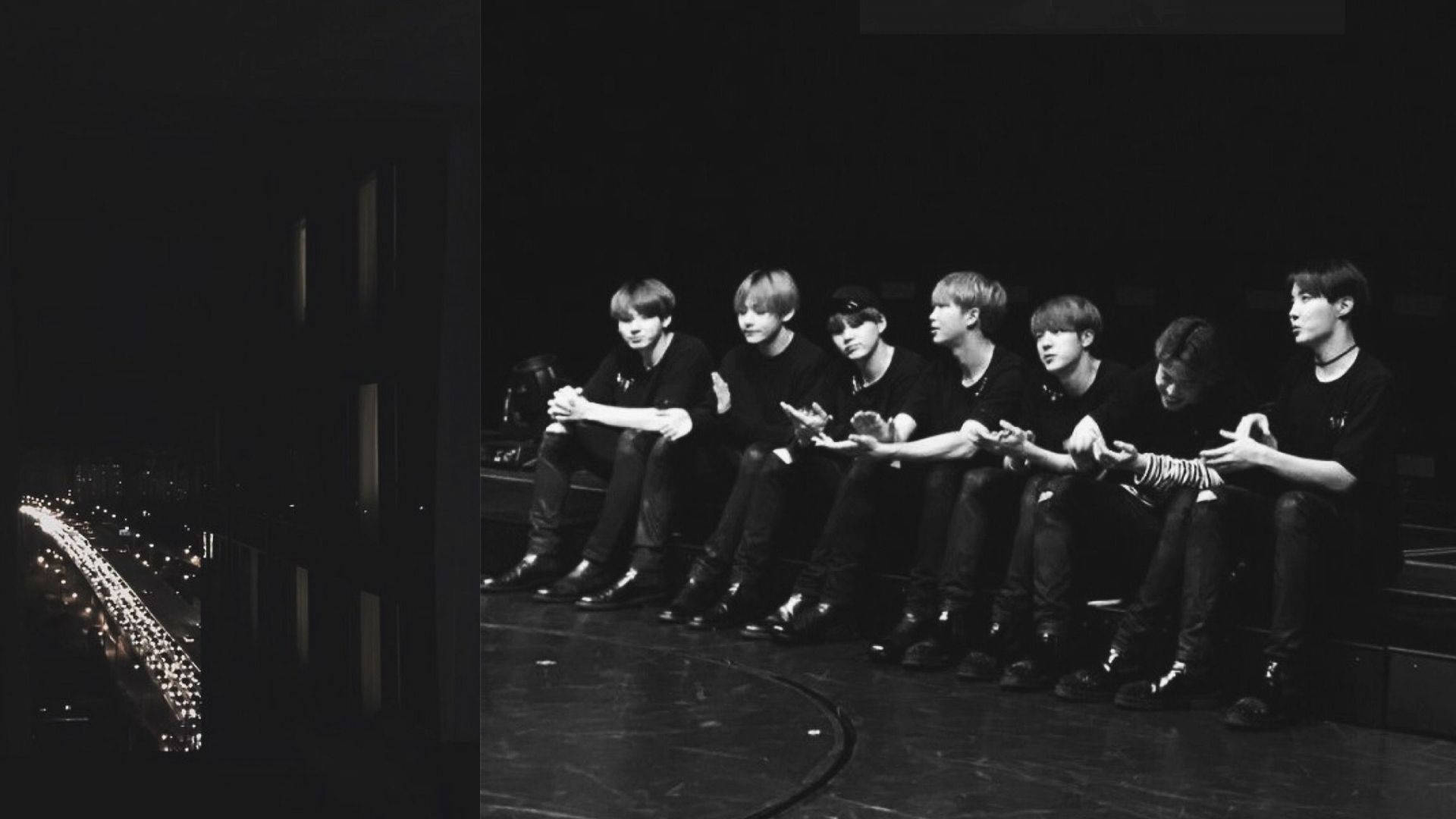 Foto de BTS en blanco y negro detrás de cámaras para laptop Fondos de pantalla