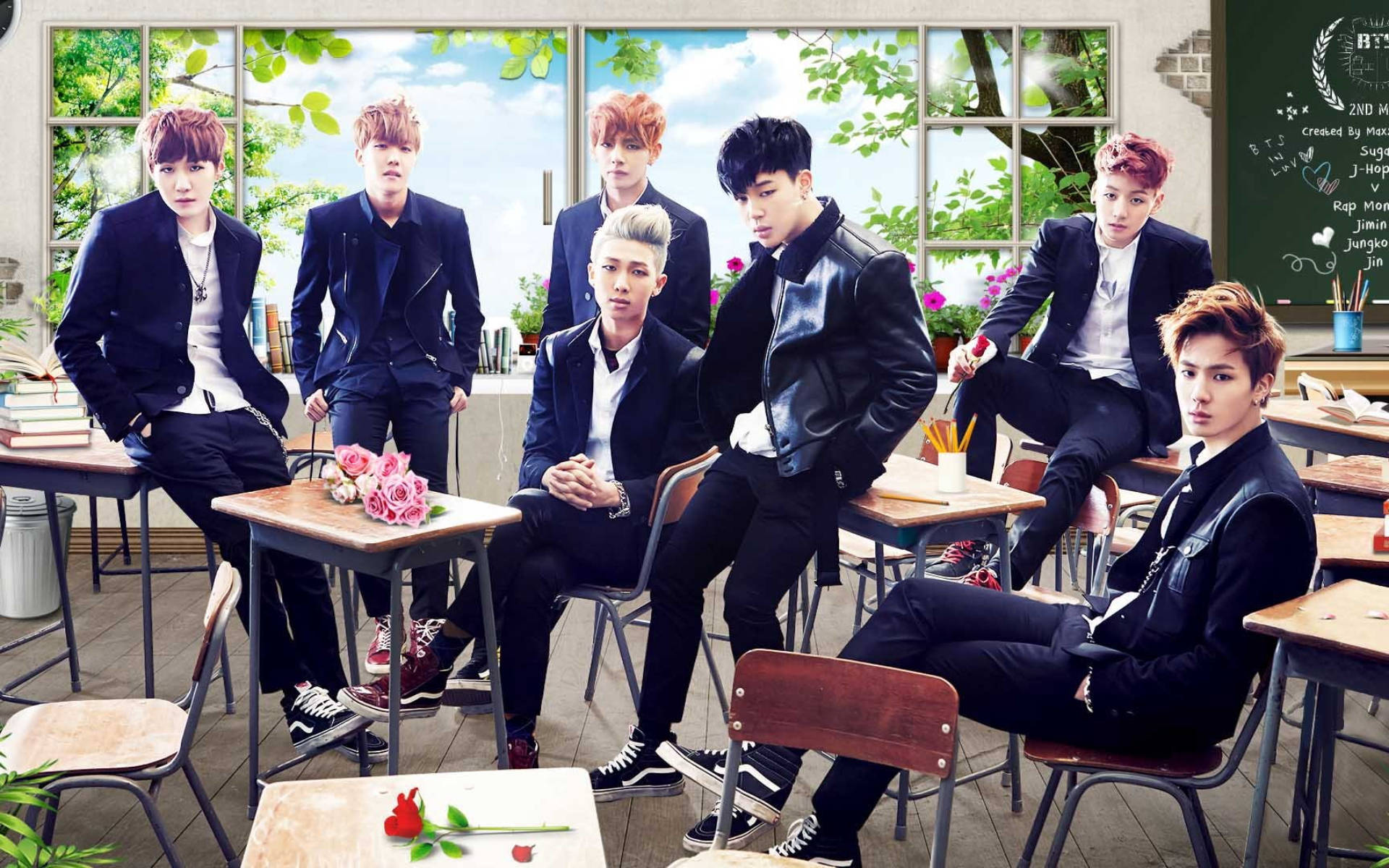 Foto grupal de BTS en el salón de clases Fondos de pantalla