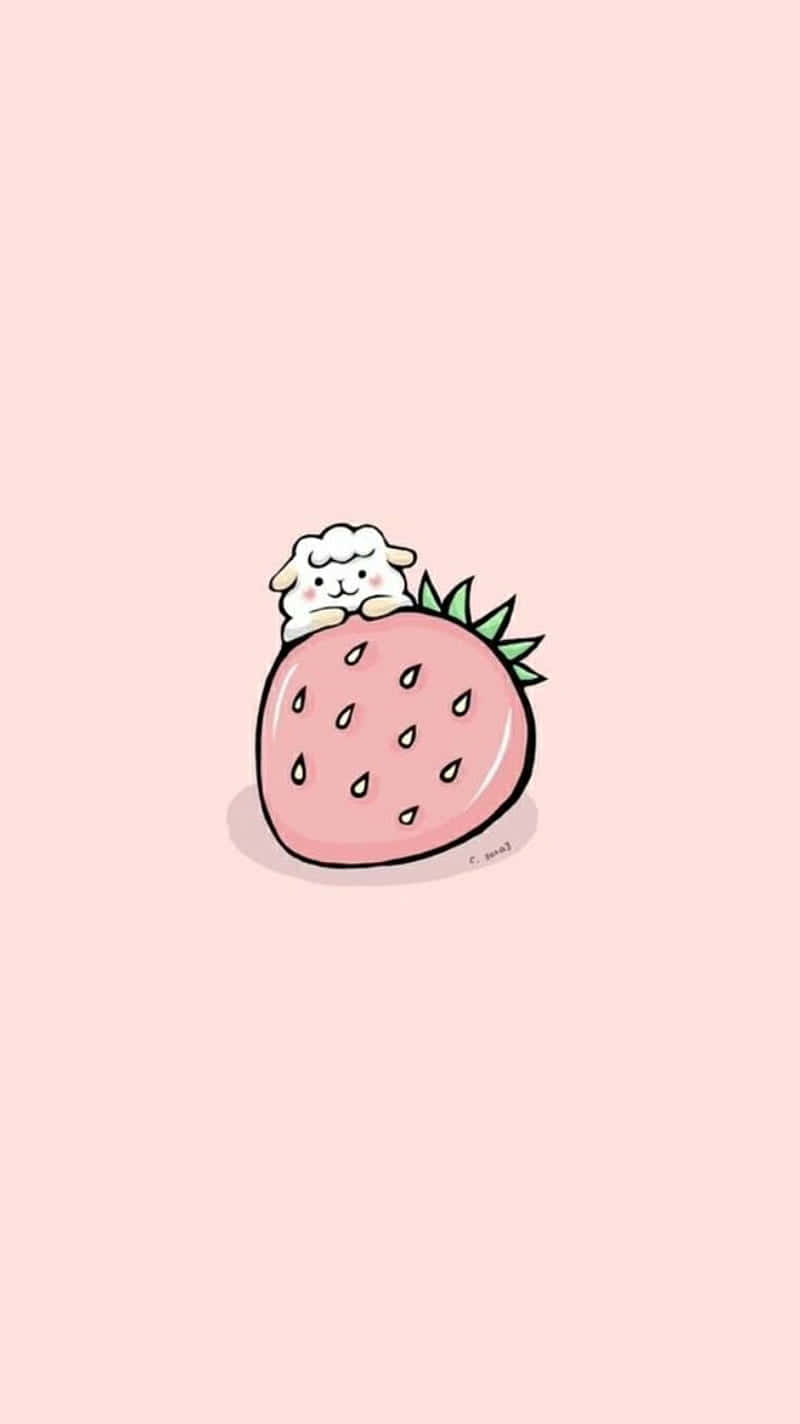 Fresa Minimalista con Ovejas Pastel Fondos de pantalla