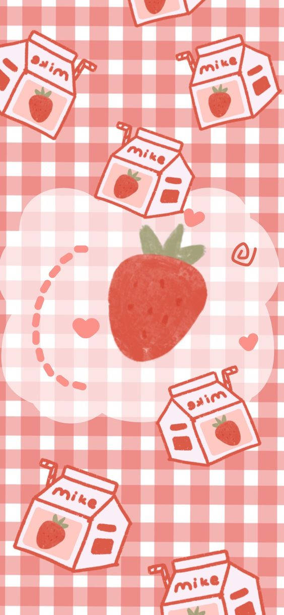 fresa y leche sobre un fondo de cuadros Fondos de pantalla