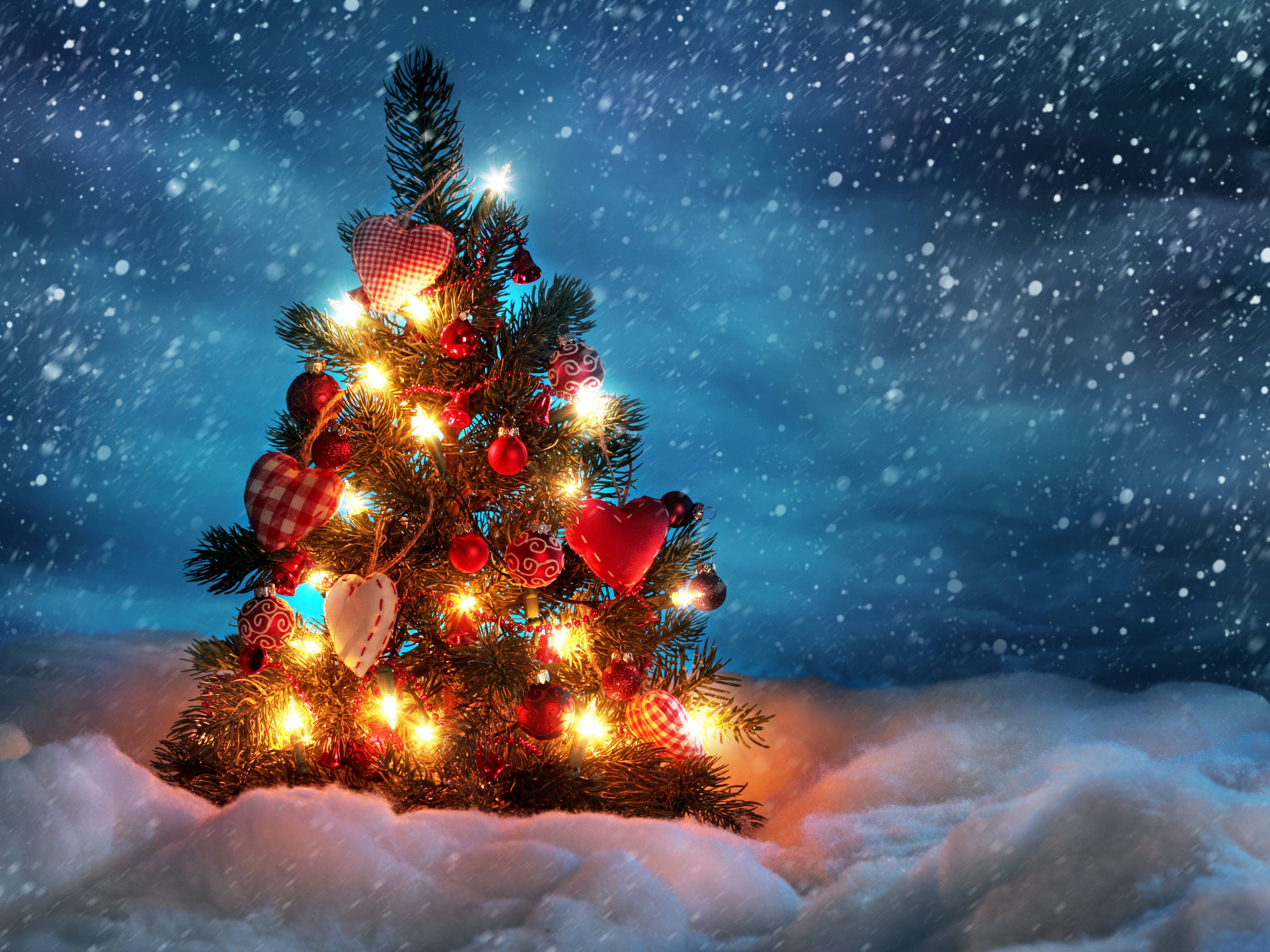 Fría Exhibición de Árbol de Navidad Nevado para Escritorio Fondos de pantalla