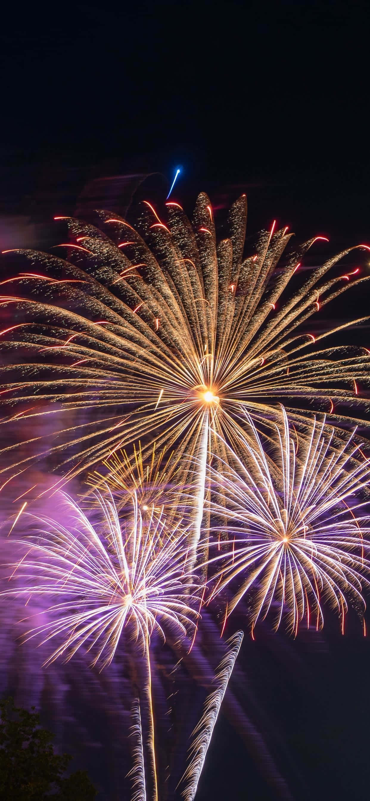 Fuegos artificiales naranjas y morados en la noche Fondos de pantalla