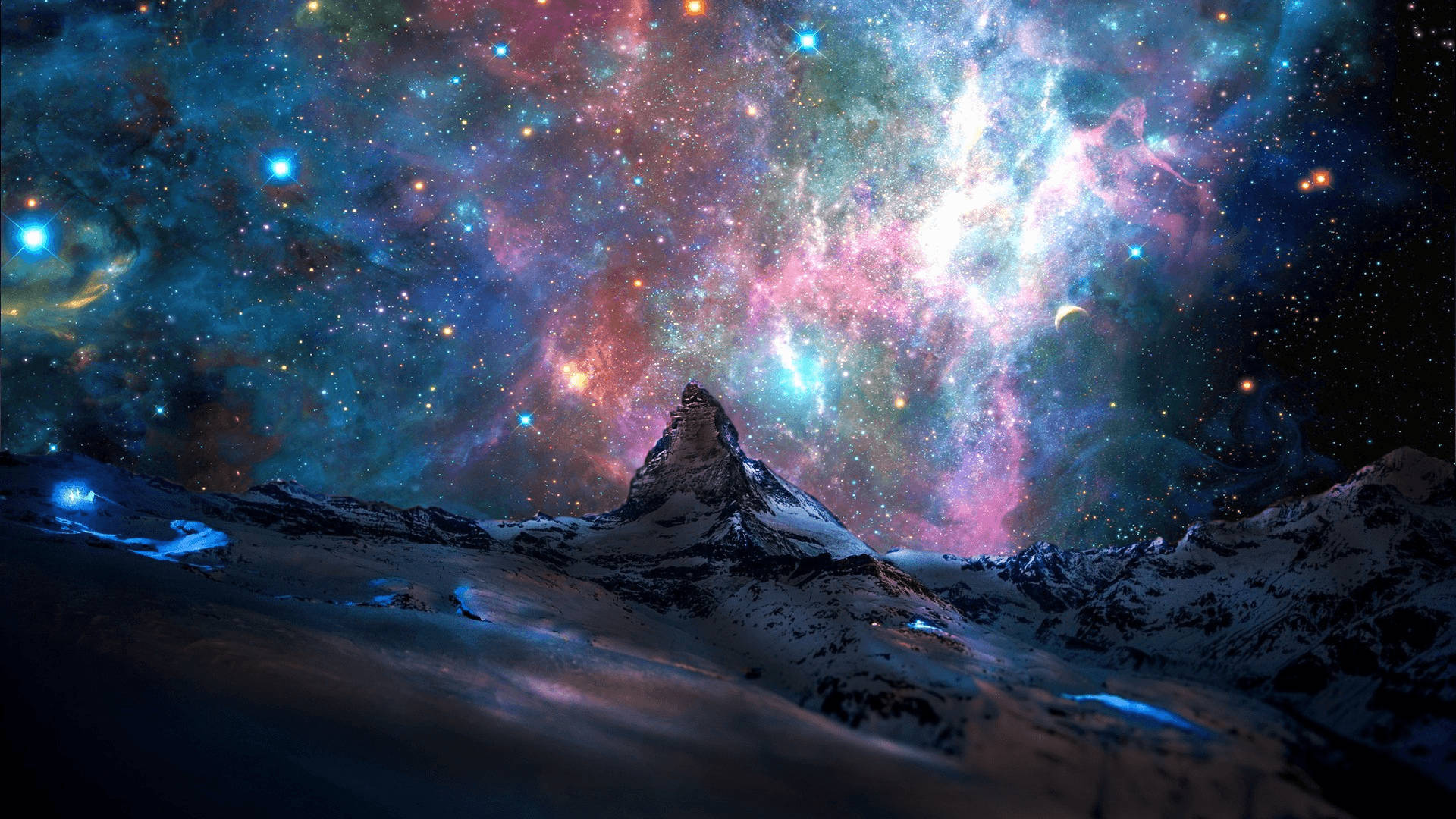 Galaxia colorida desde la cima de una montaña universal Fondos de pantalla