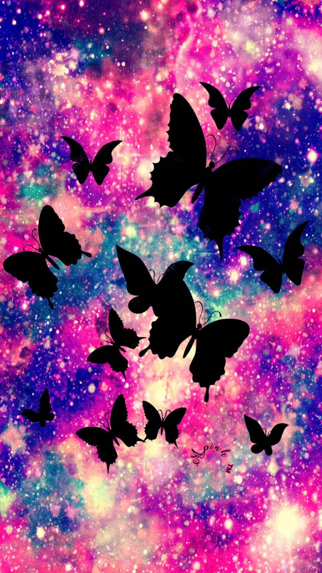 Galaxia Femenina con Siluetas de Mariposas Fondos de pantalla