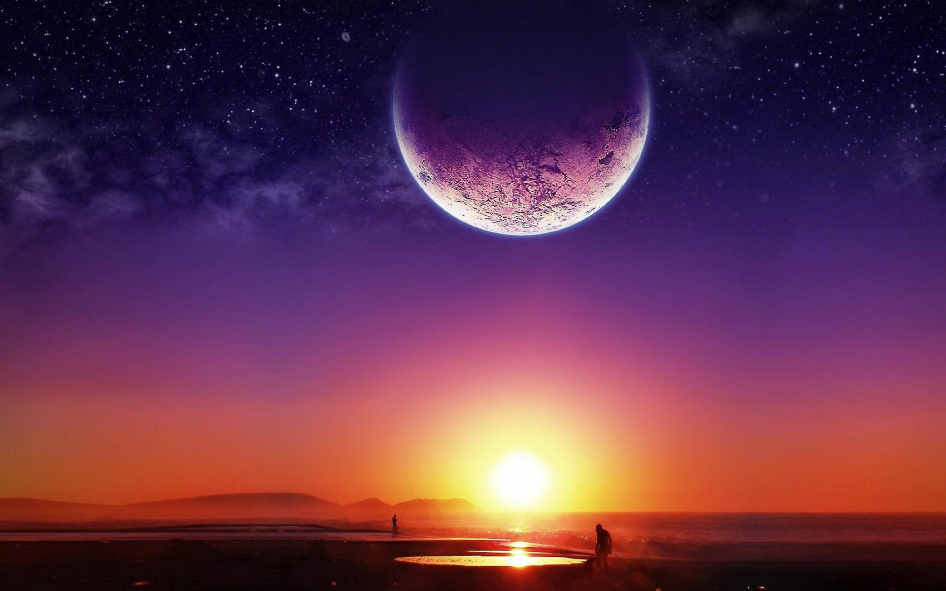 Galaxia Luna y Atardecer Fondos de pantalla