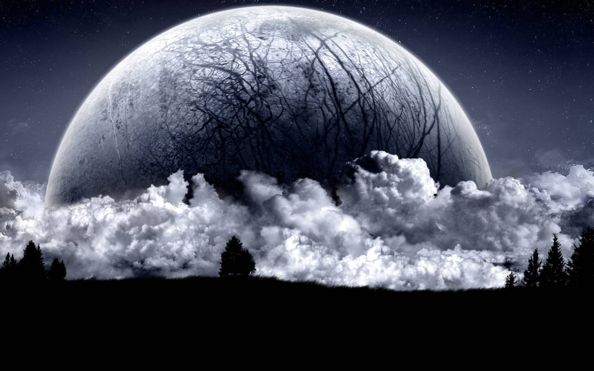 Galaxia, Luna y Campo Chocan Fondos de pantalla