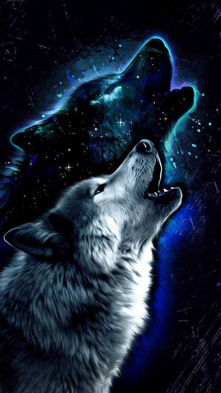 Galaxia tinta genial con lobo aullador Fondos de pantalla