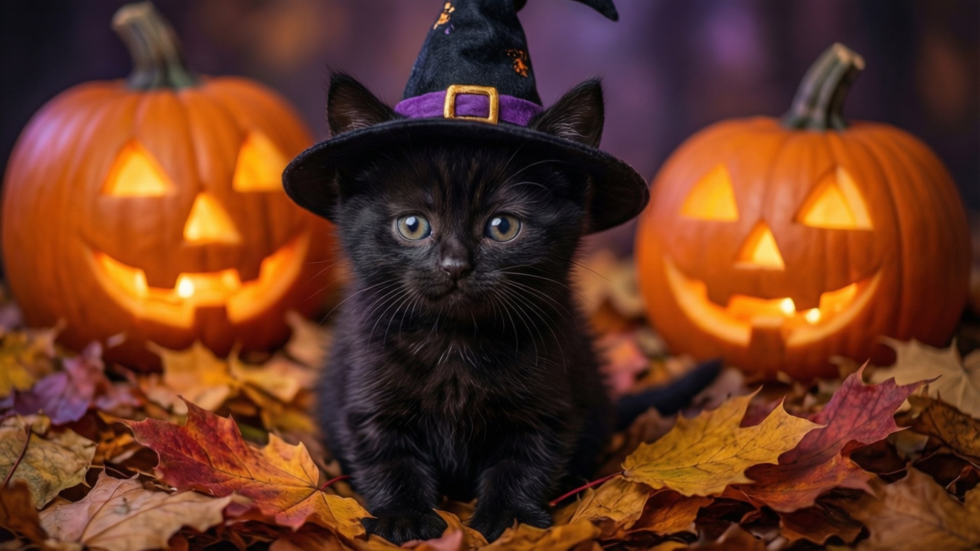 Gatito Brujo entre Hojas Fondos de pantalla