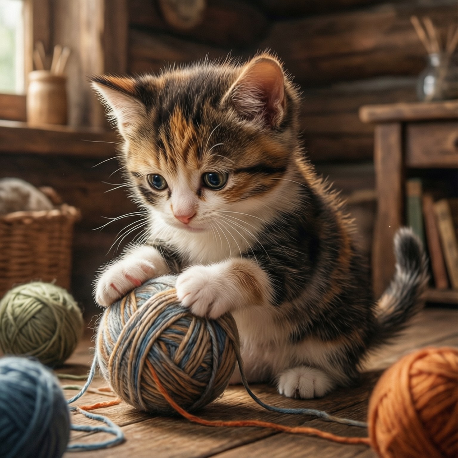 Gatito y madeja Fondos de pantalla
